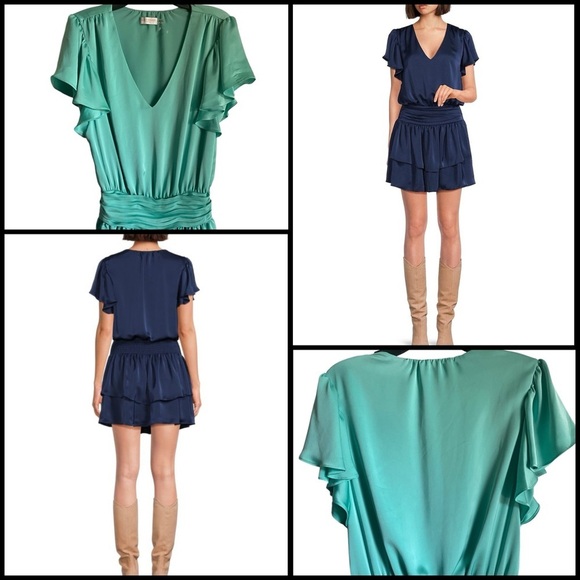 Ramy Brook Green and Blue Mini Dress - Picture 1 of 13